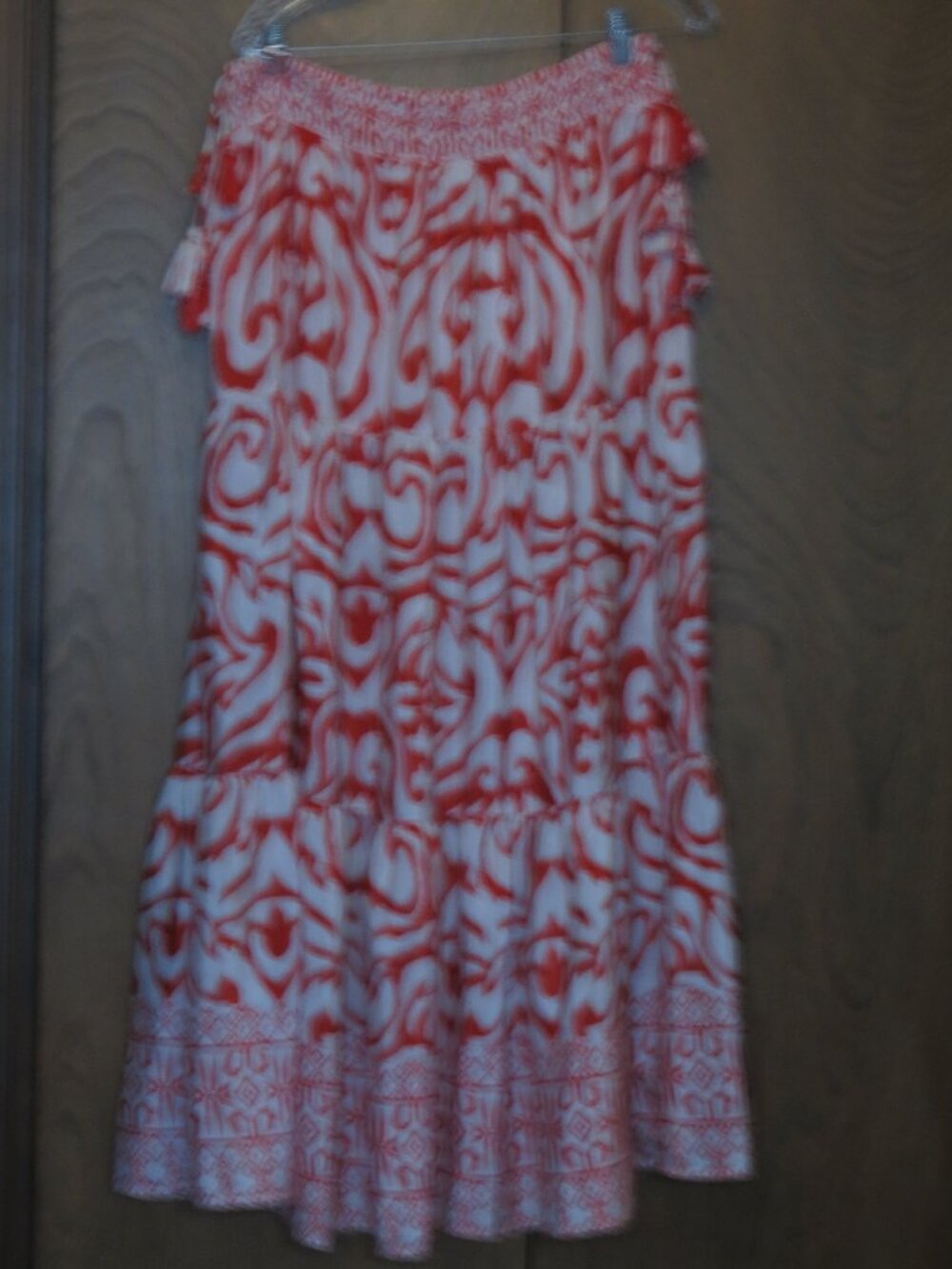 Calypso St Barth Great Condition Maxi Skirt L Red White Pattern Elastic Waist